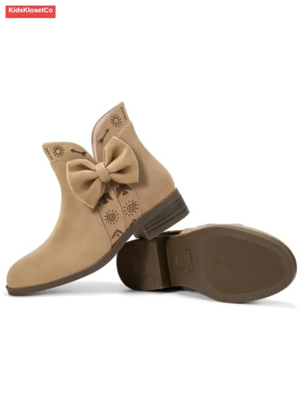 Girls Lambskin Insole Ankle Boots Low Heel Booties Side Bow Slip-On